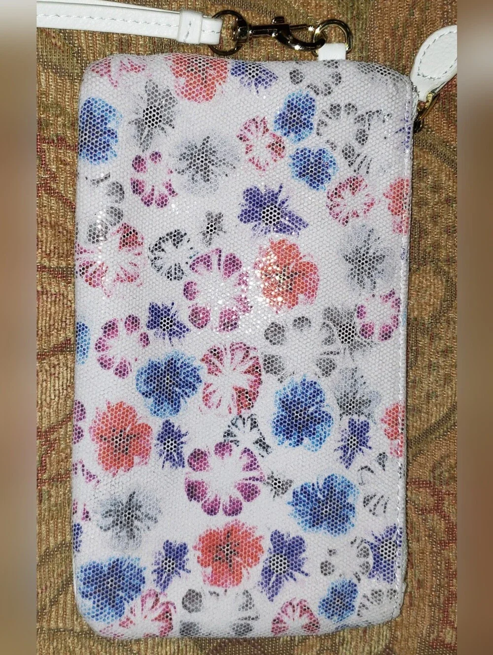 Befen White Leather Pouch With Colorful Floral Design